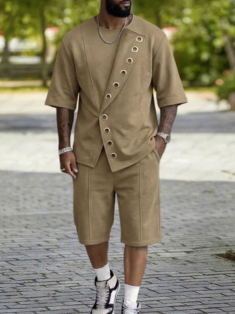 Unique Grommets Design T-Shirt Shorts Set - Image 6