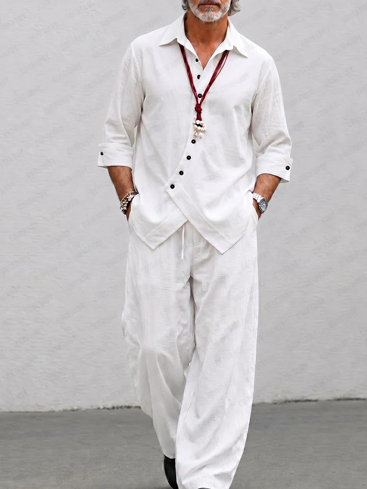 Unique Irregular Placket Shirt Pants Set