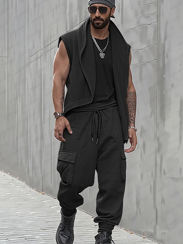 Unique Open Front Asymmetric Vest Pants Set - Image 2