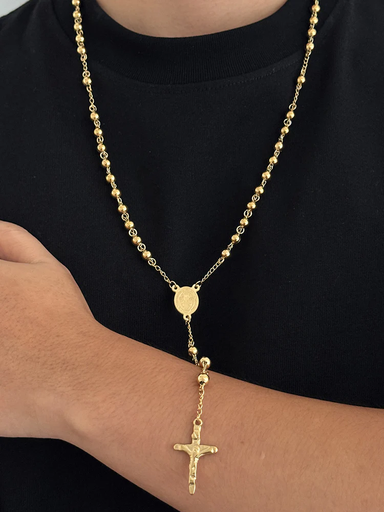 Unique Rosary Cross Pendant Necklace - Image 2