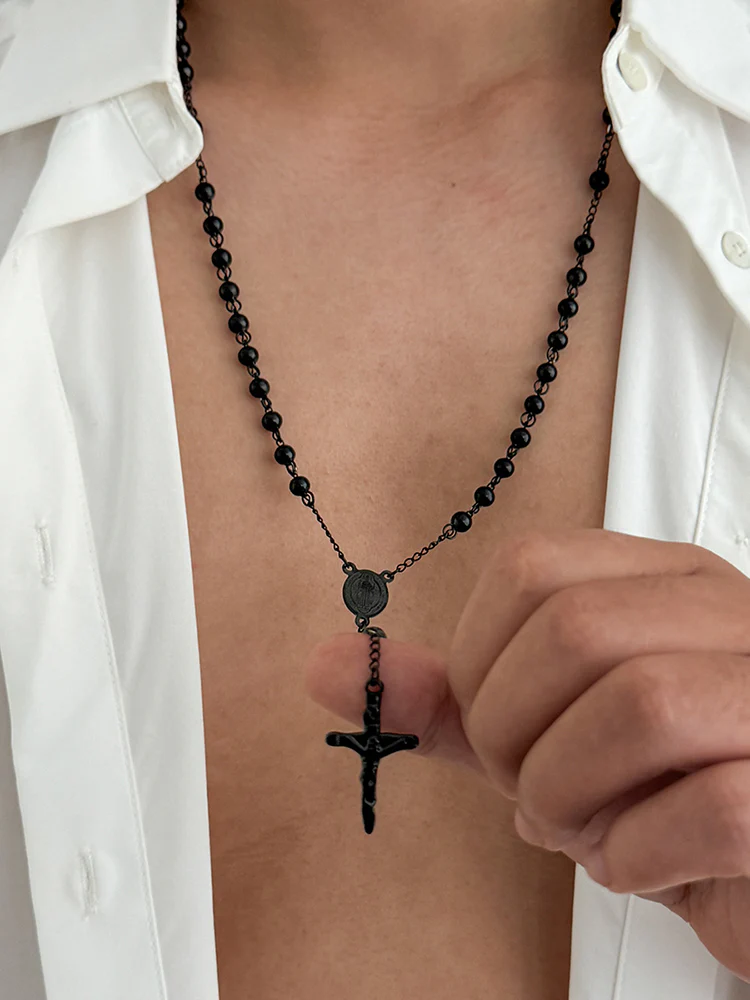 Unique Rosary Cross Pendant Necklace - Image 3