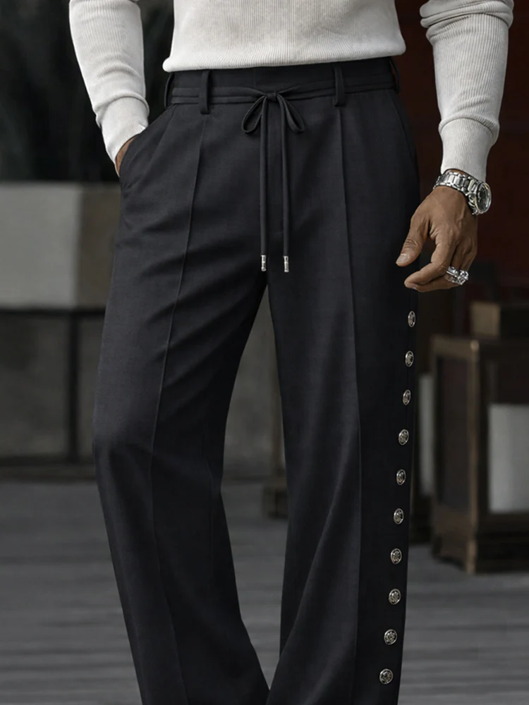 Unique Side Button Accents Drawstring Pants - Image 4