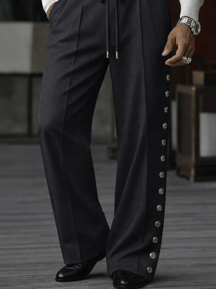 Unique Side Button Accents Drawstring Pants - Image 5
