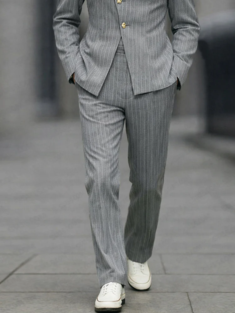Unique Slant Buttoned Striped Suit Set - Image 4
