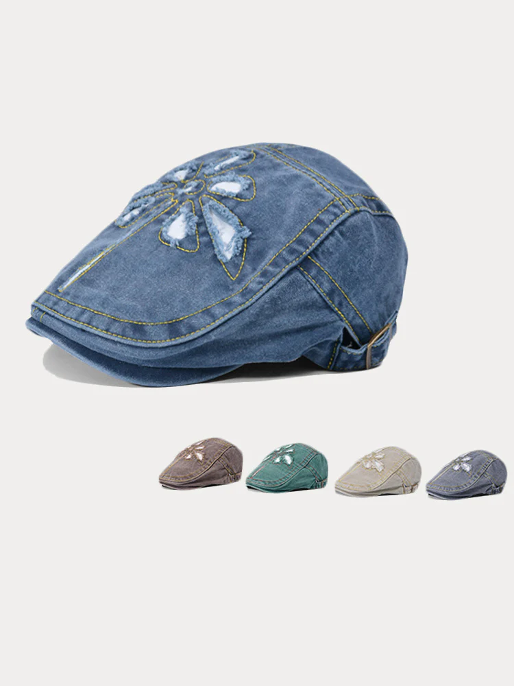 Unique Washed Ripped Denim Beret Hat - Image 10