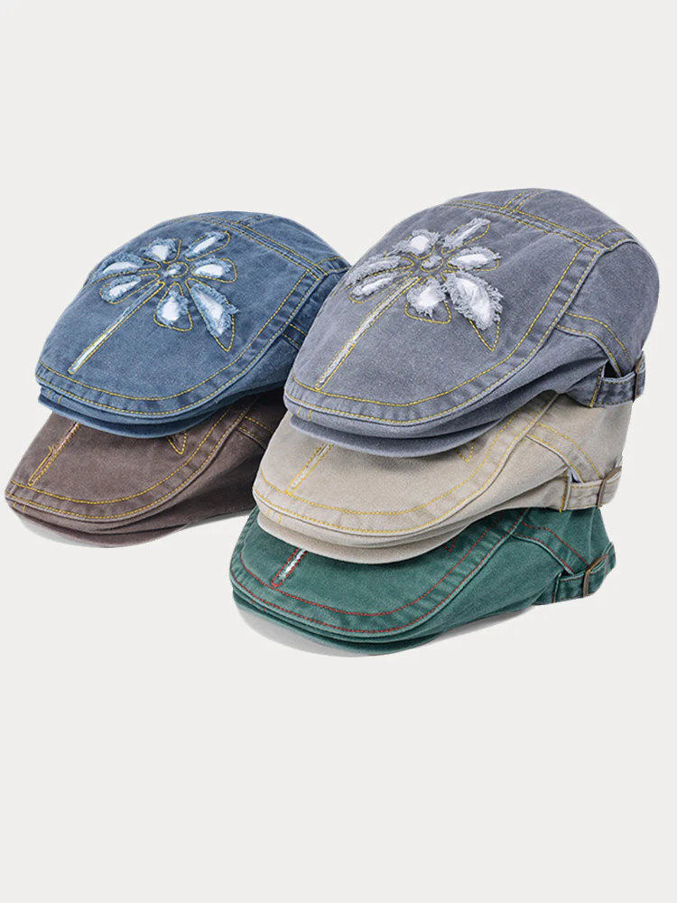 Unique Washed Ripped Denim Beret Hat - Image 11