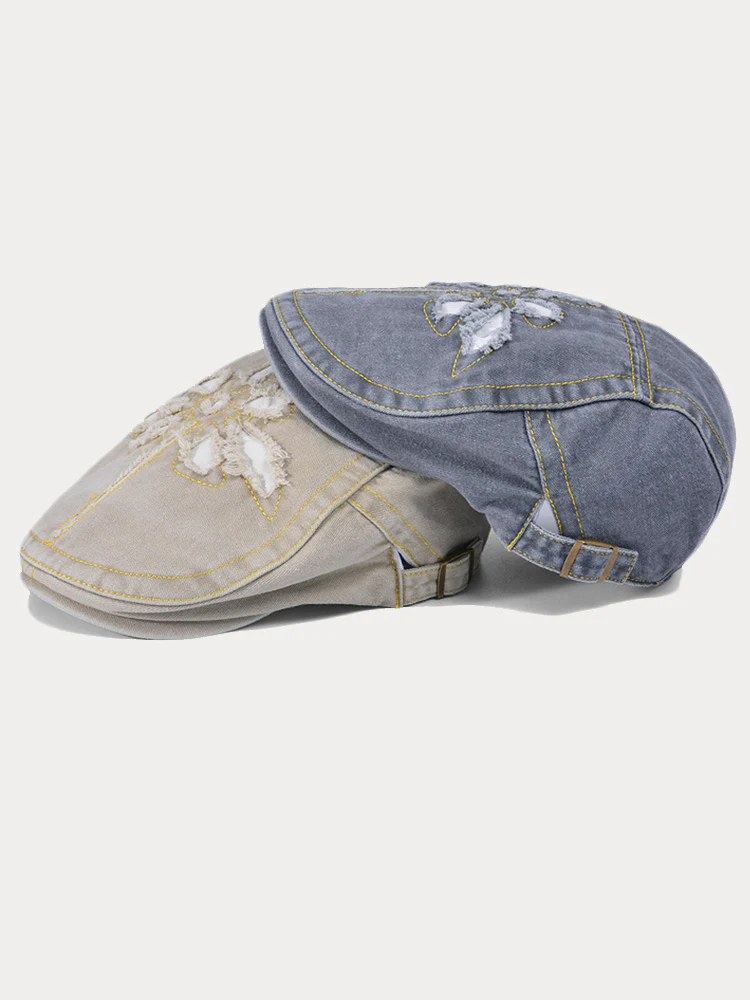Unique Washed Ripped Denim Beret Hat - Image 12