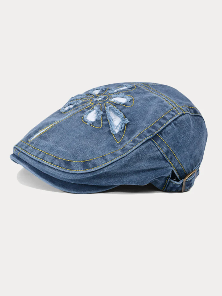 Unique Washed Ripped Denim Beret Hat - Image 3