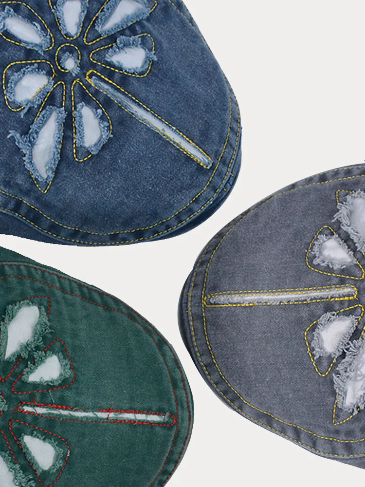 Unique Washed Ripped Denim Beret Hat - Image 6