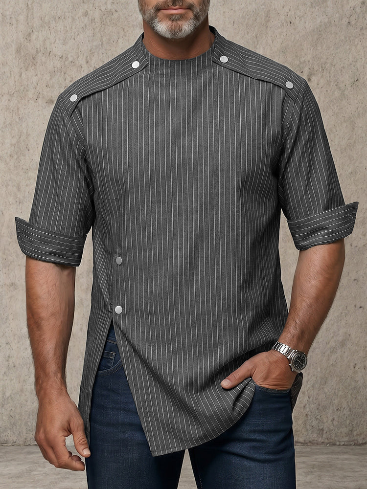 Urban Button Detail Pinstripe Pullover Shirt - Image 2