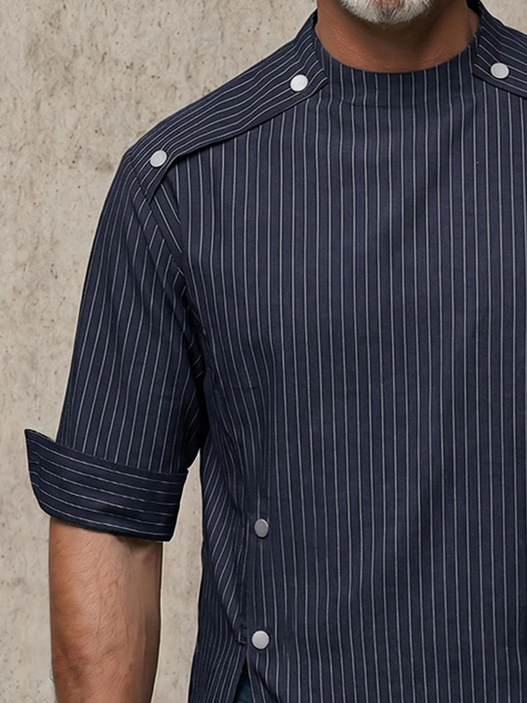 Urban Button Detail Pinstripe Pullover Shirt - Image 3