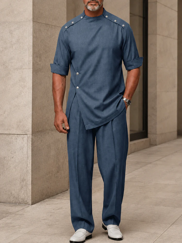 Urban Button Detail Pullover Shirt Pants Set - Image 2