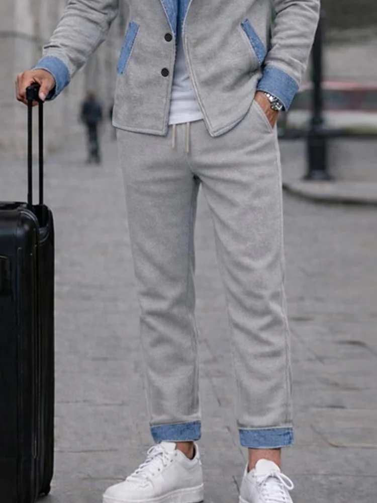 Urban Casual Denim Patchwork Jacket Pants Set - Image 4