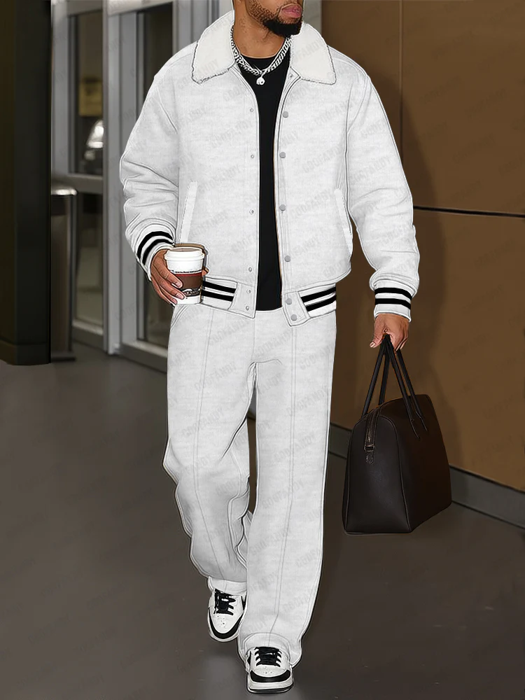 Urban Casual Plush Trim Jacket Pants Set - Image 2