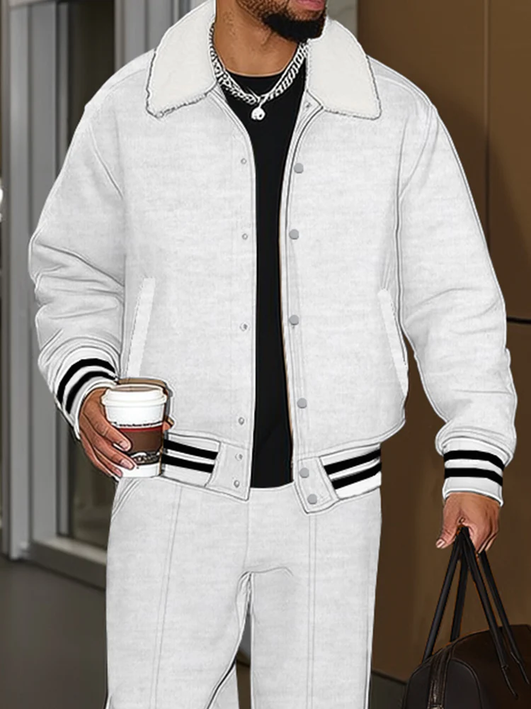 Urban Casual Plush Trim Jacket Pants Set - Image 5