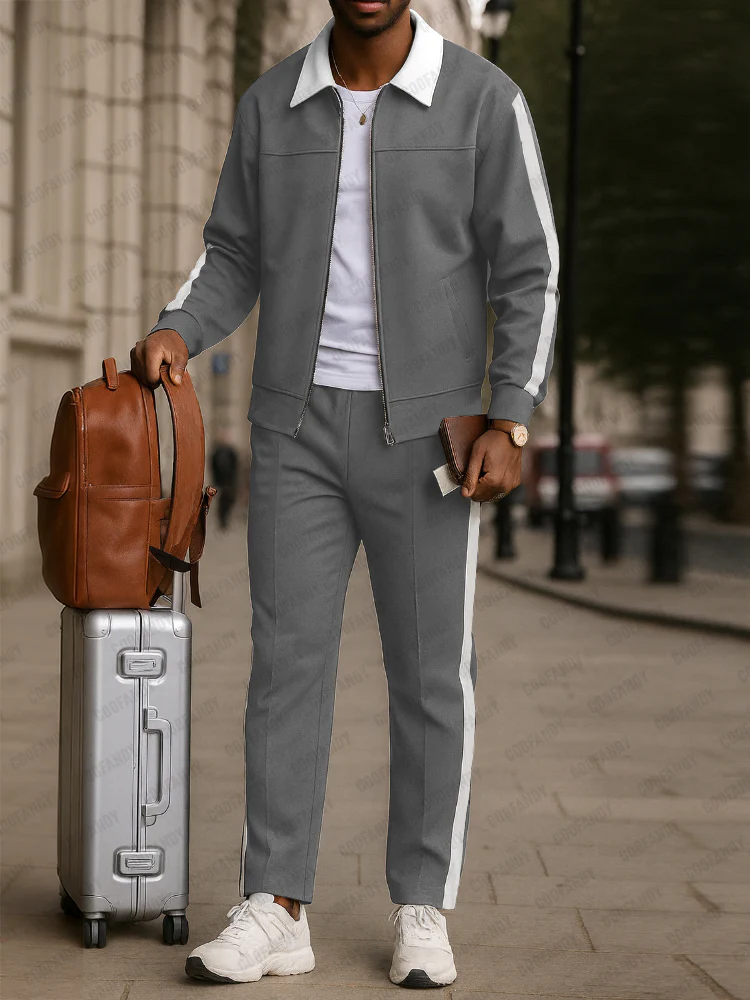 Urban Color Block Design Jacket Pants Set - Image 2