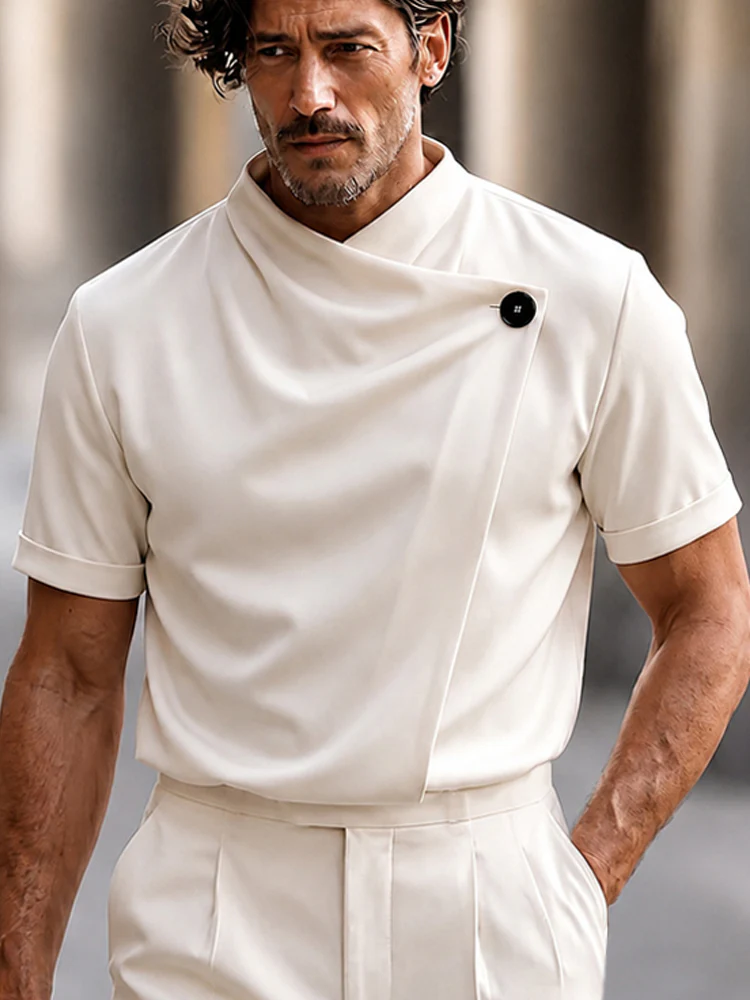 Urban Slant Button Placket Top and Shorts Set - Image 3