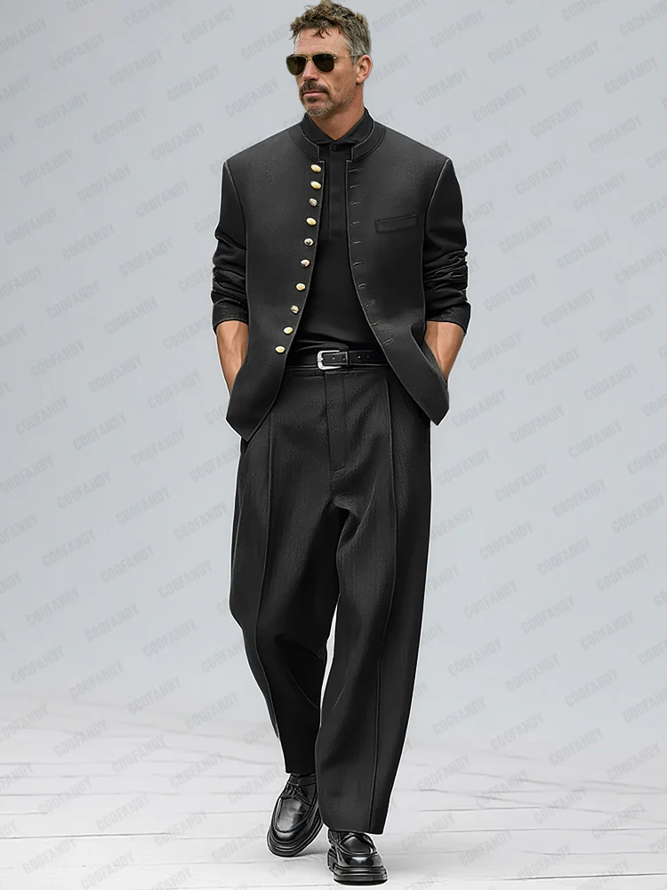 Urban Style Metallic Button Suit Set - Image 2