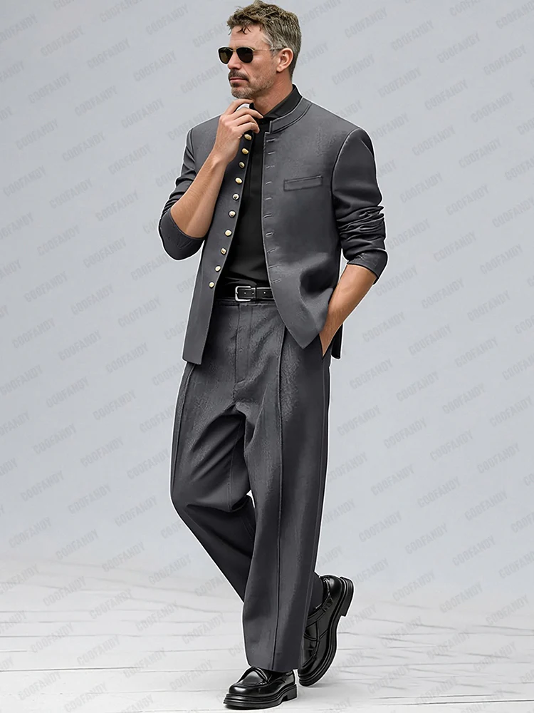 Urban Style Metallic Button Suit Set - Image 5