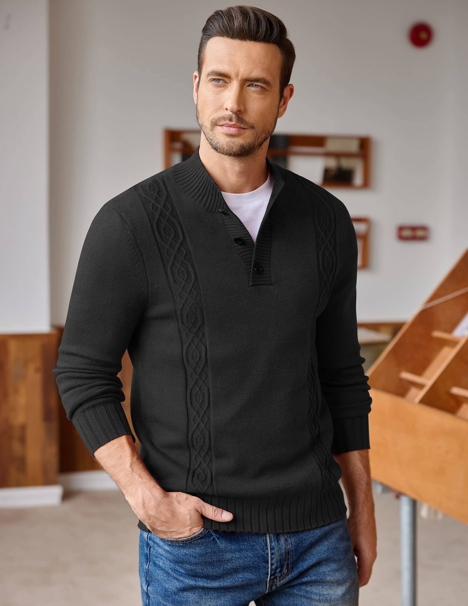 Twisted Stand Collar Knitted Pullover Sweater (US Only) - Image 7