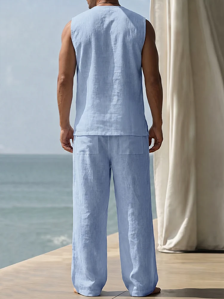 Vacation Casual Printed Tank Top and Pants Set - Image 3