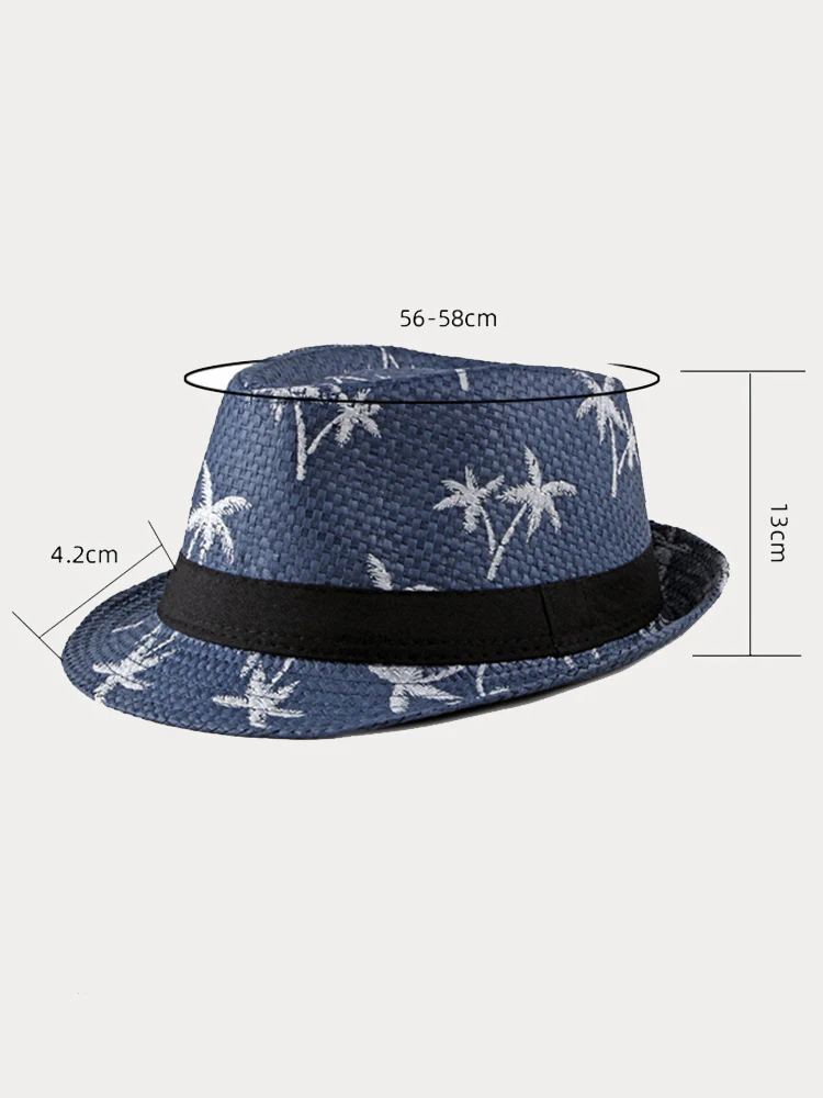 Vacation Coconut Tree Print Woven Straw Fedora Hat - Image 6