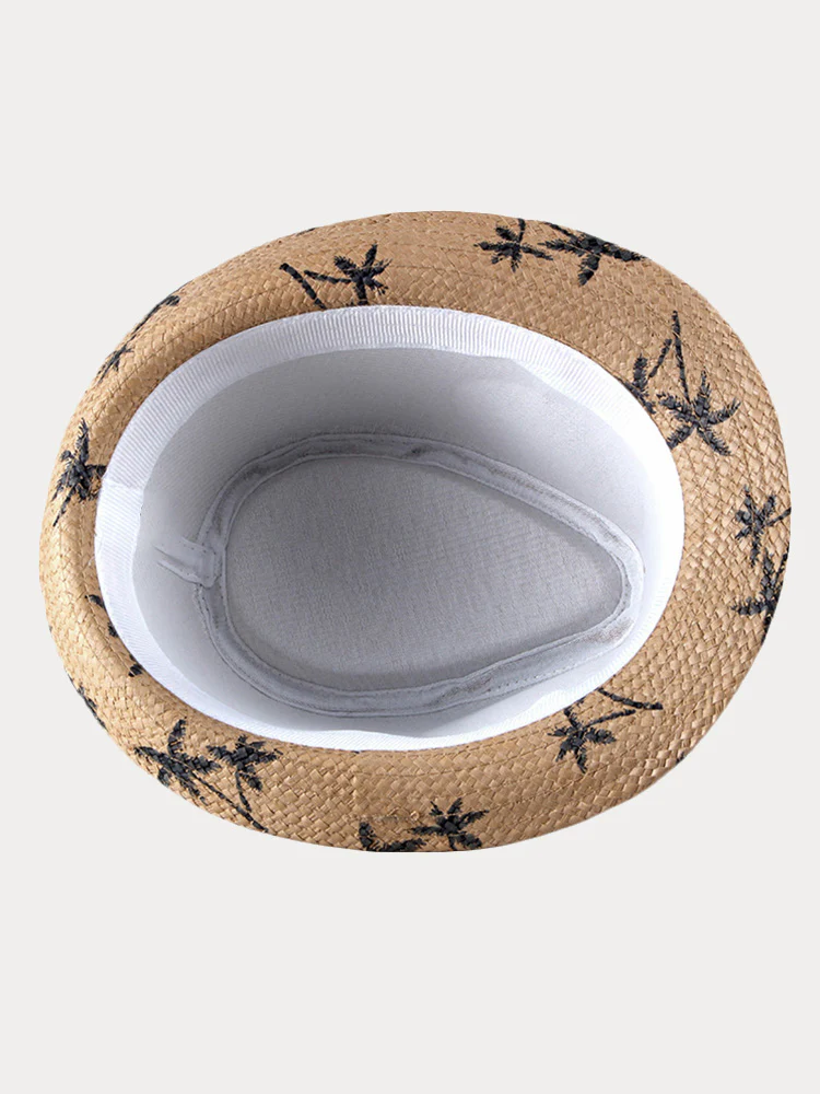 Vacation Coconut Tree Print Woven Straw Fedora Hat - Image 7