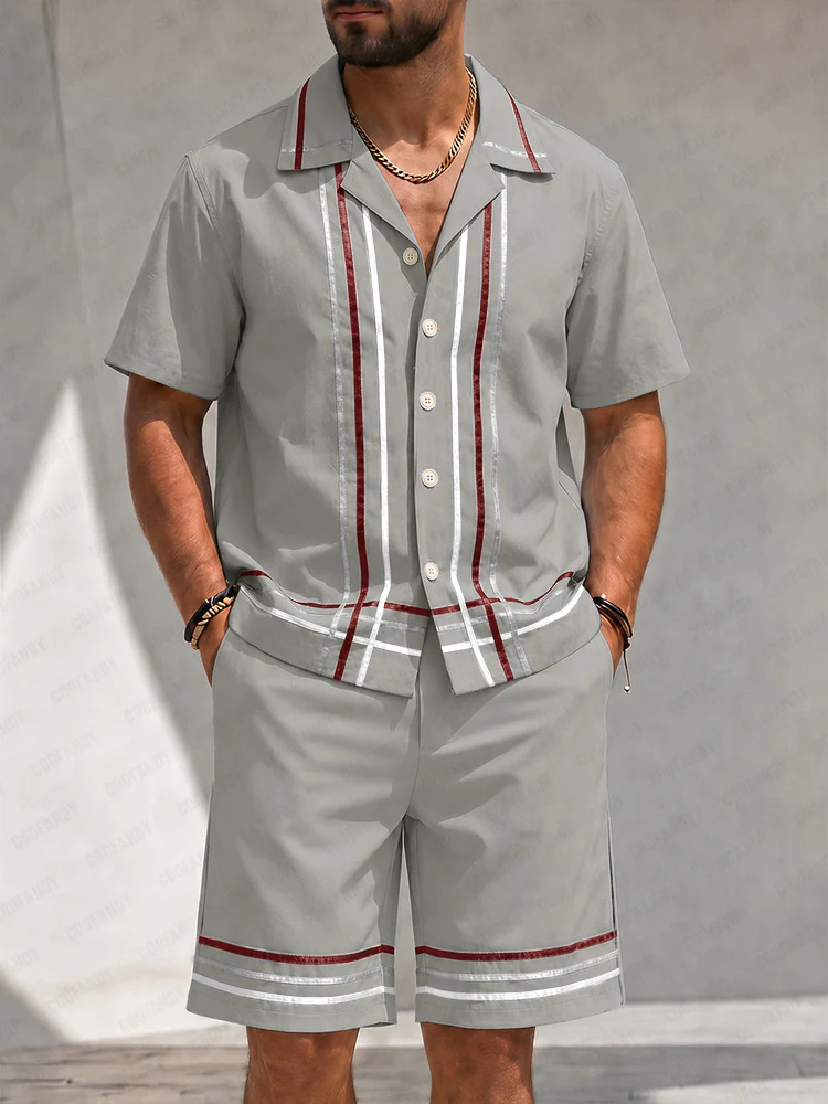 Vacation Summer Stripe Shirt Shorts Set - Image 2