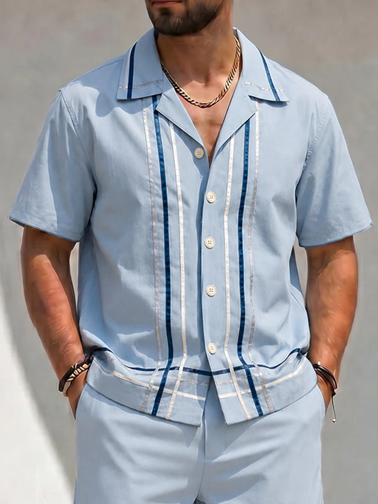 Vacation Summer Stripe Shirt Shorts Set - Image 3