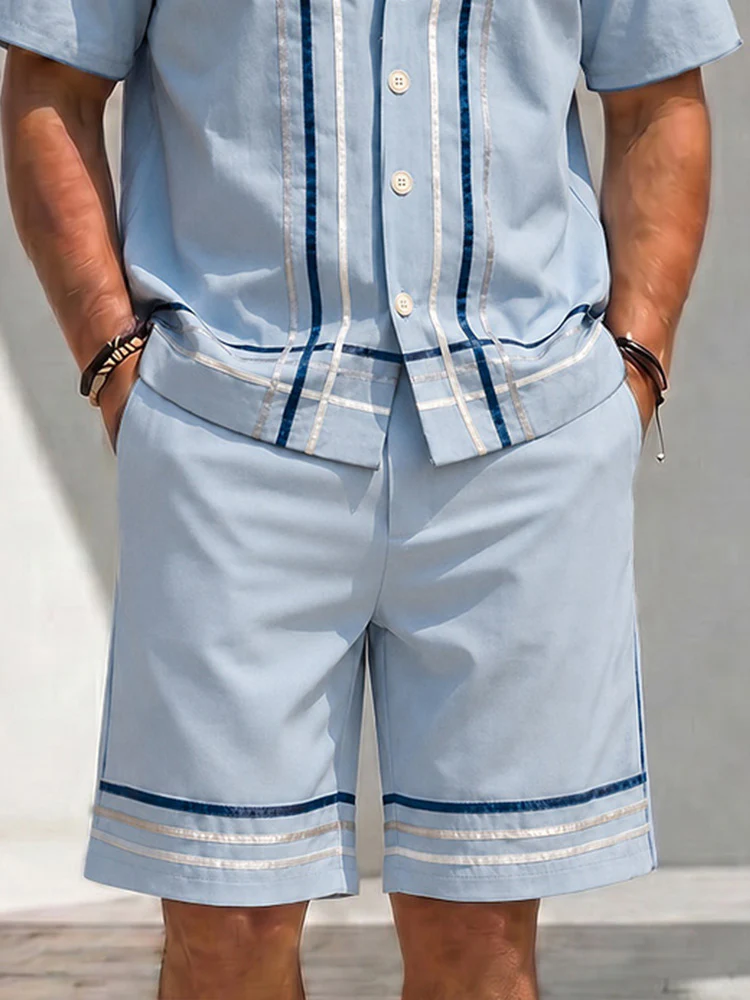 Vacation Summer Stripe Shirt Shorts Set - Image 4