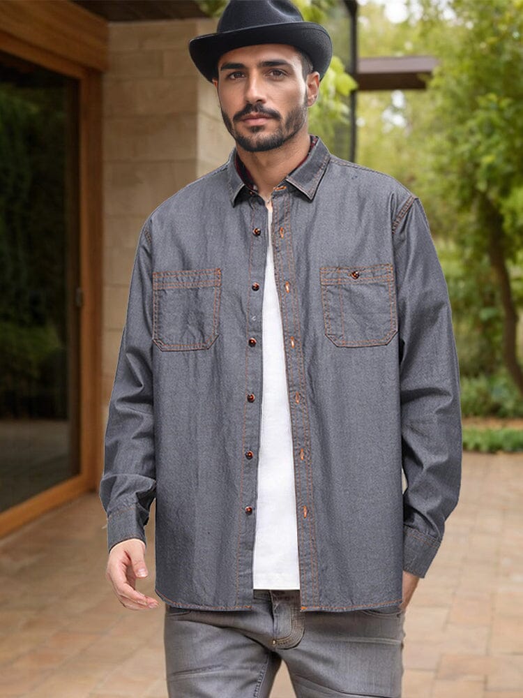 Versatile 100% Cotton Denim Shirt - Image 6