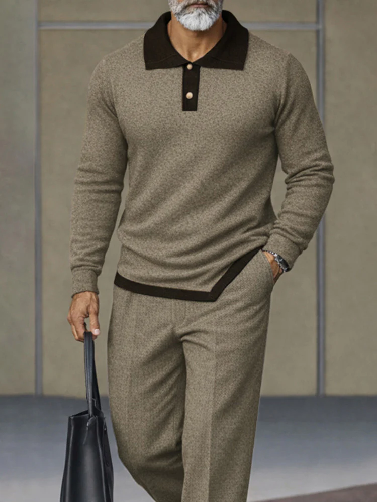 Versatile Asymmetric Hem Polo Shirt Pants Set - Image 3