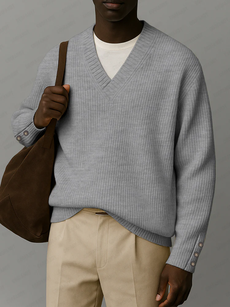 Versatile Basic V-Neck Pullover Sweater - Image 2