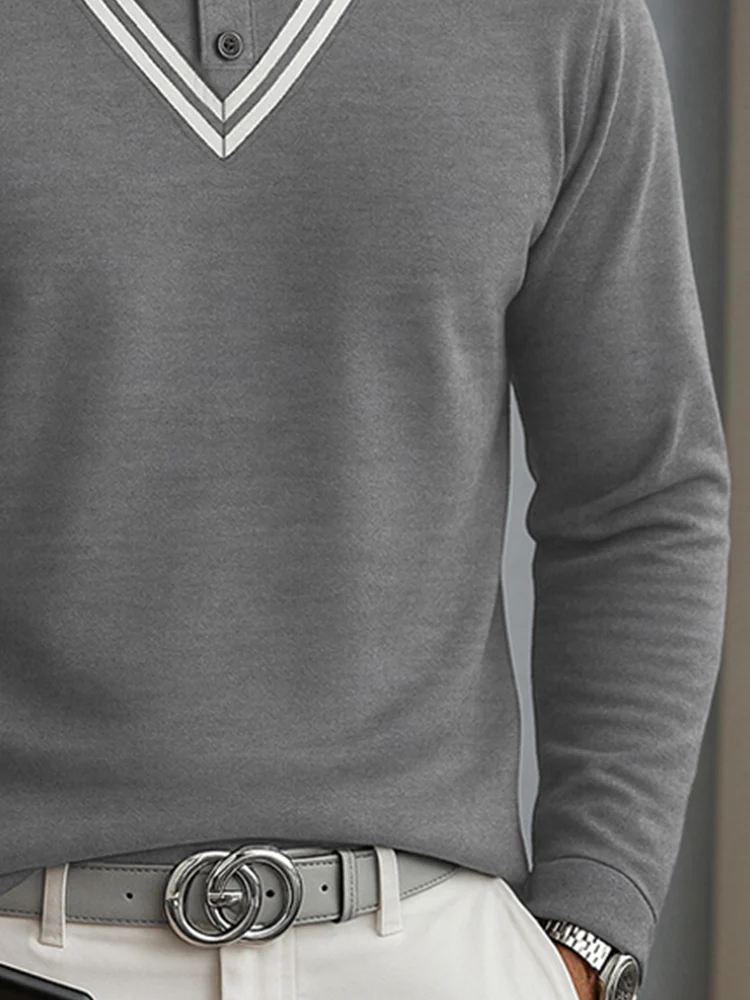 Versatile Colorblock Stripe Collar Shirt - Image 4