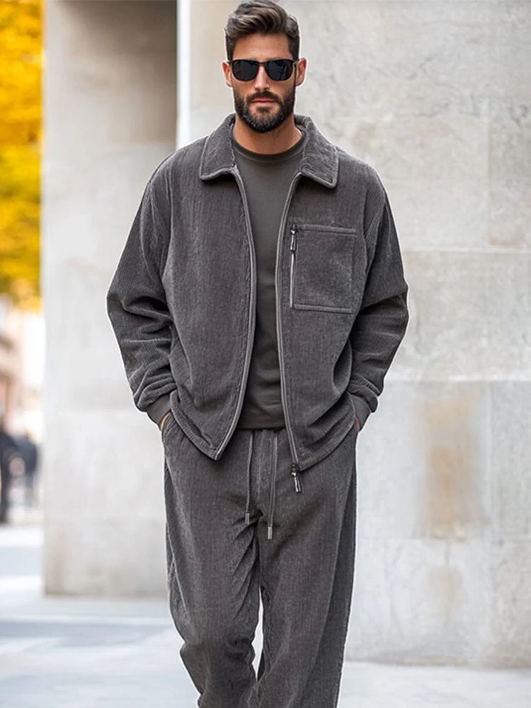 Versatile Corduroy Jacket Pants Set - Image 3