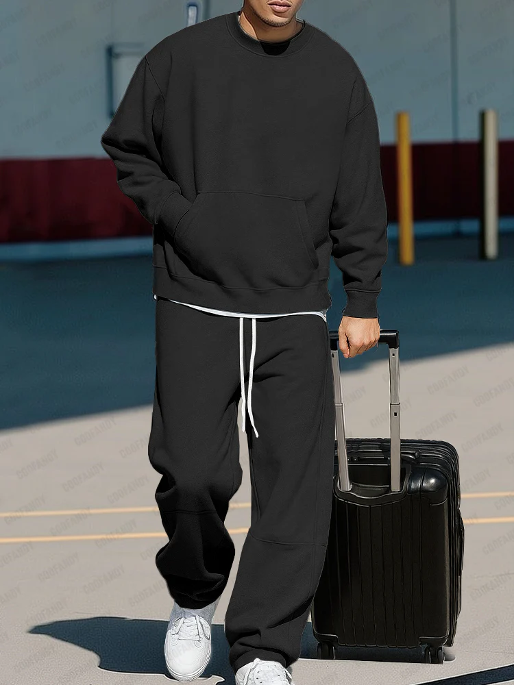 Versatile Relaxed Fit Sweatshirt Pants Set - Image 3