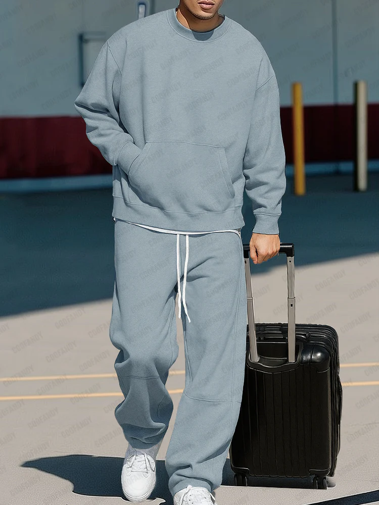 Versatile Relaxed Fit Sweatshirt Pants Set - Image 5