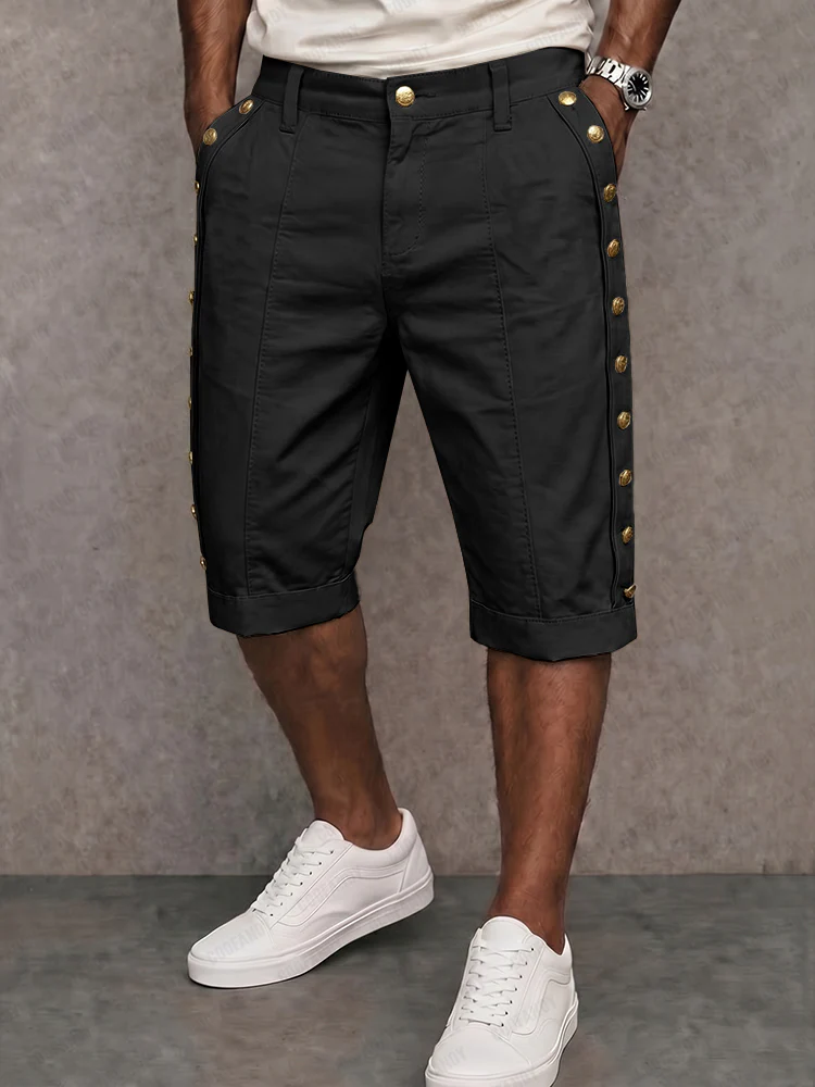 Versatile Side Button Trim 100% Cotton Shorts - Image 2