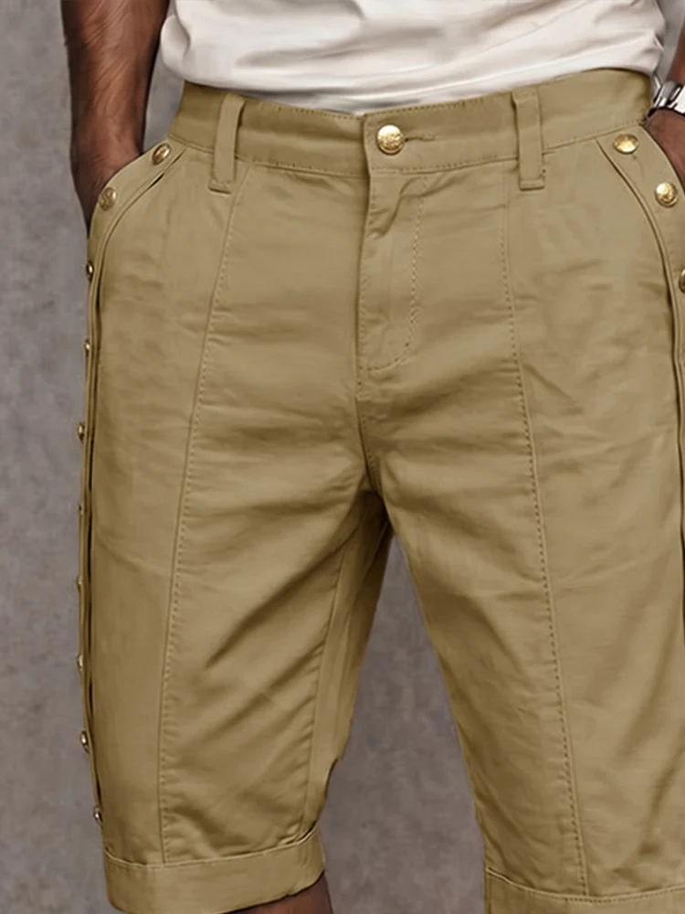 Versatile Side Button Trim 100% Cotton Shorts - Image 3