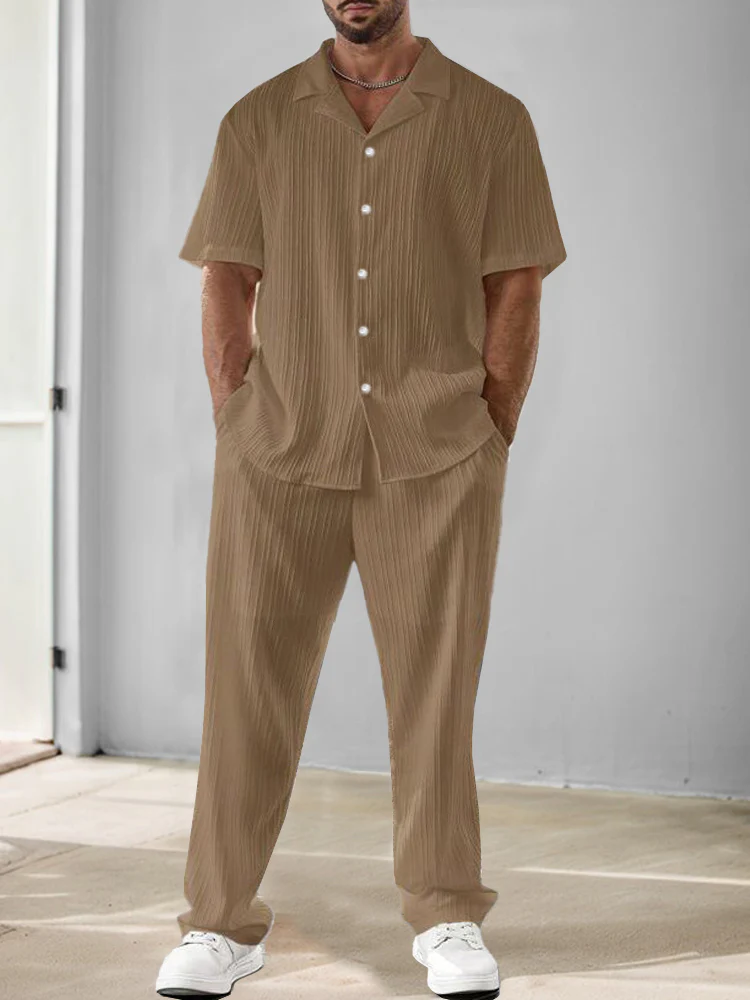 Versatile Stripe Textured Shirt Pants Set - Image 4