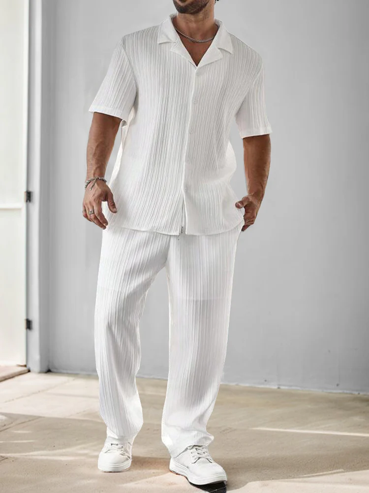 Versatile Stripe Textured Shirt Pants Set - Image 6