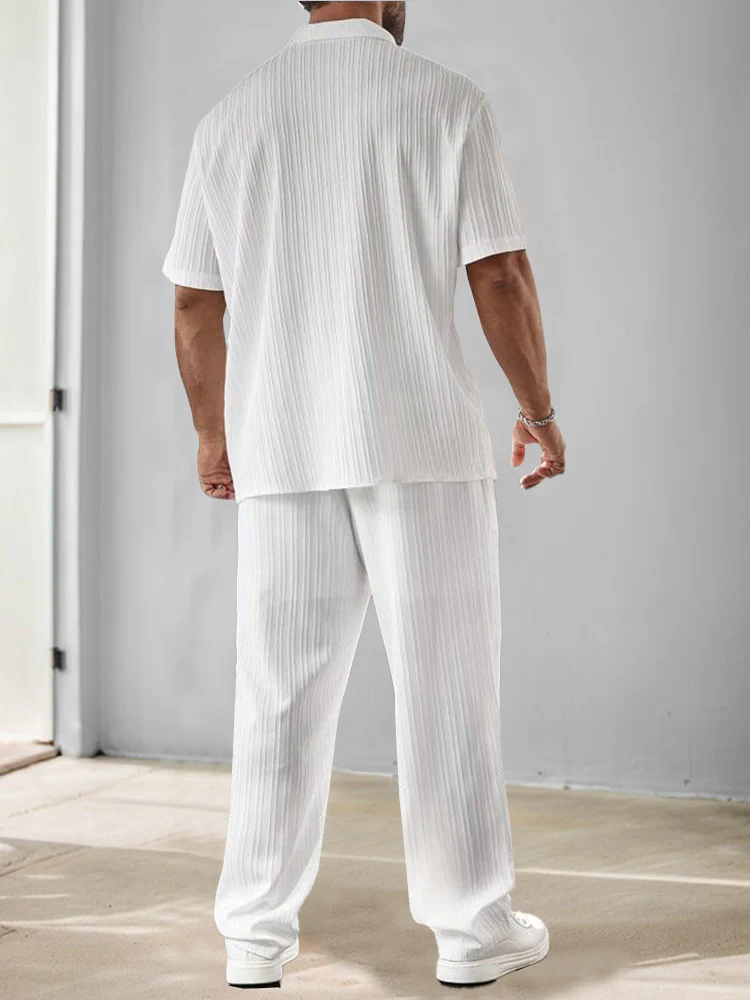 Versatile Stripe Textured Shirt Pants Set - Image 8