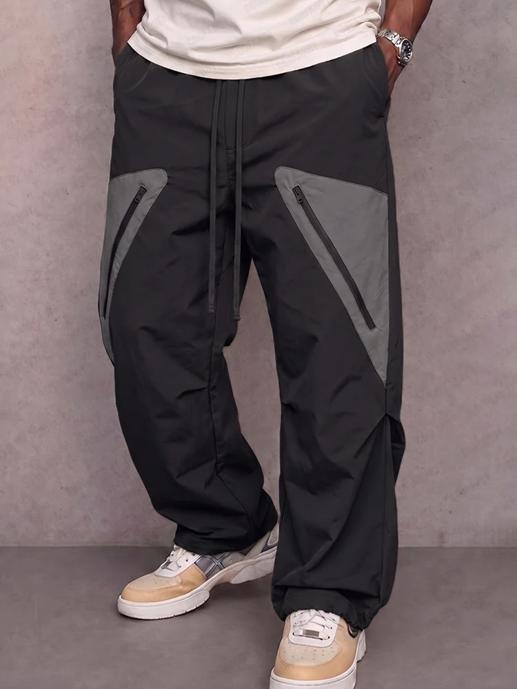 Versatile Utility Contrast Zipper Pockets Cargo Pants - Image 2