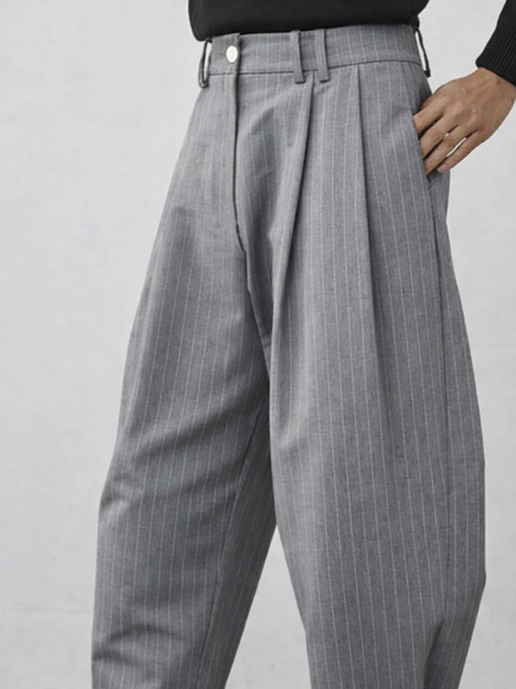 Vertical Striped Pants with Button Cuff Detail - Image 3