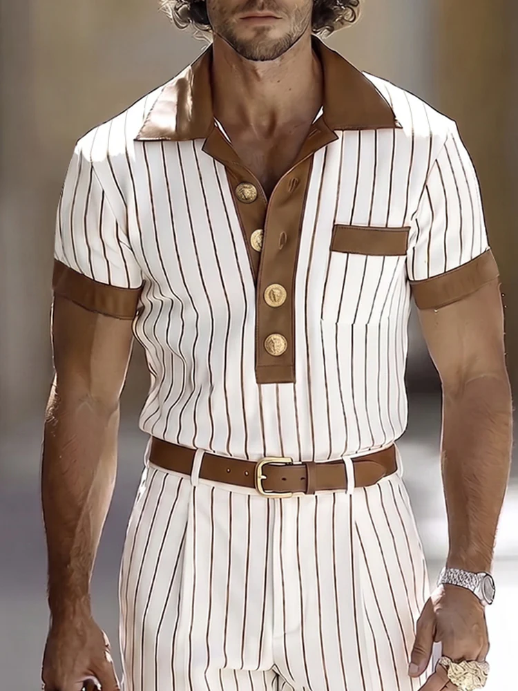 Vintage Casual Vertical Striped Matching Set - Image 3