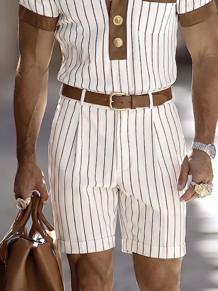 Vintage Casual Vertical Striped Matching Set - Image 4