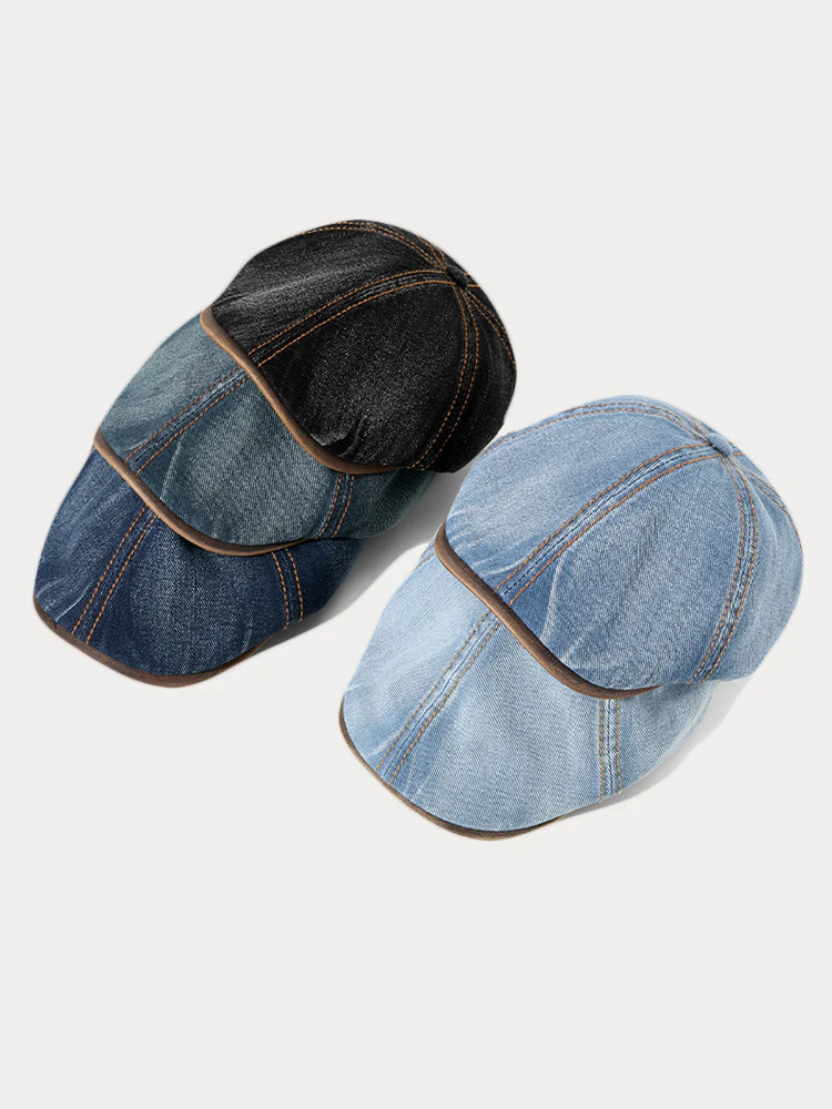 Vintage Cotton Denim Beret Hat - Image 5