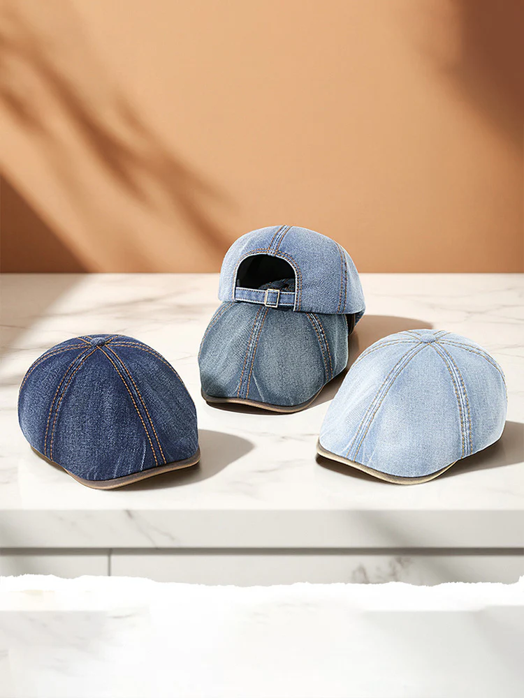 Vintage Cotton Denim Beret Hat - Image 8
