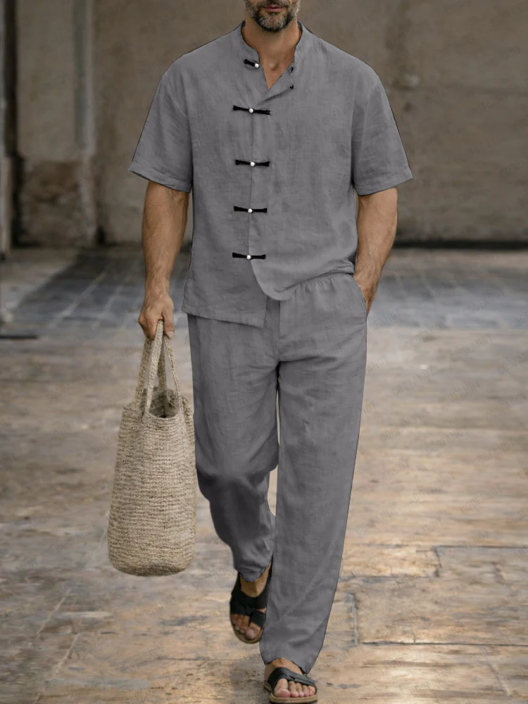 Vintage Frog Button Washed Cotton Shirt Set - Image 2
