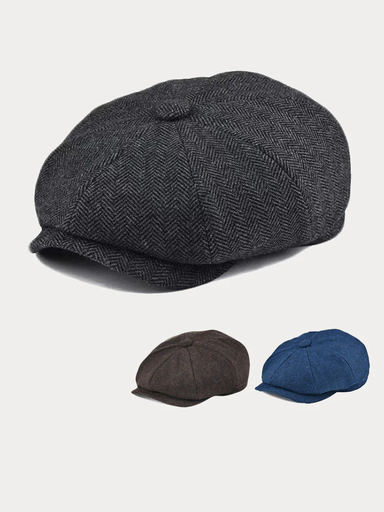 Vintage Herringbone Wool Blend Beret Hat